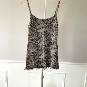 Linq Snakeskin tank top with distressed lace trim